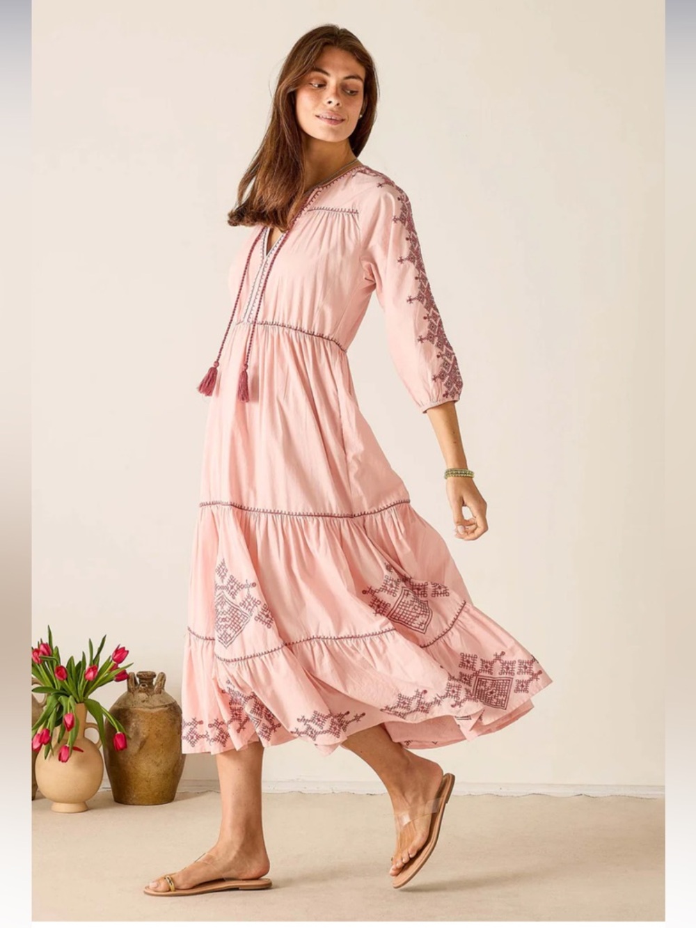 VOYAGEUR BY MERSEA- NWT Boho Pego embroidered maxi dress in Primrose/clay